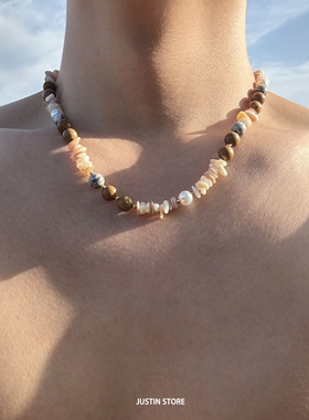 复古天然石贝壳串珠项链