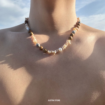 复古天然石贝壳串珠项链