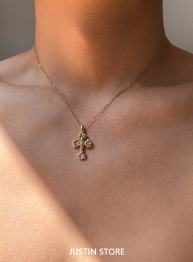 金色火焰十字架钛钢项链