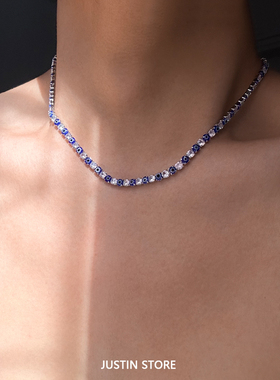 美式满锆银色恶魔之眼古巴项链