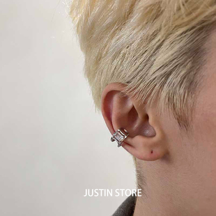 简约C形耳夹ins风小众设计黑白锆石气质无耳洞耳骨夹