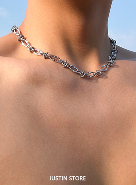 美式简约街头钛钢打结荆棘项链