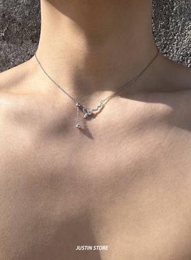 银色坠链项链灵蛇吊坠锁骨链男