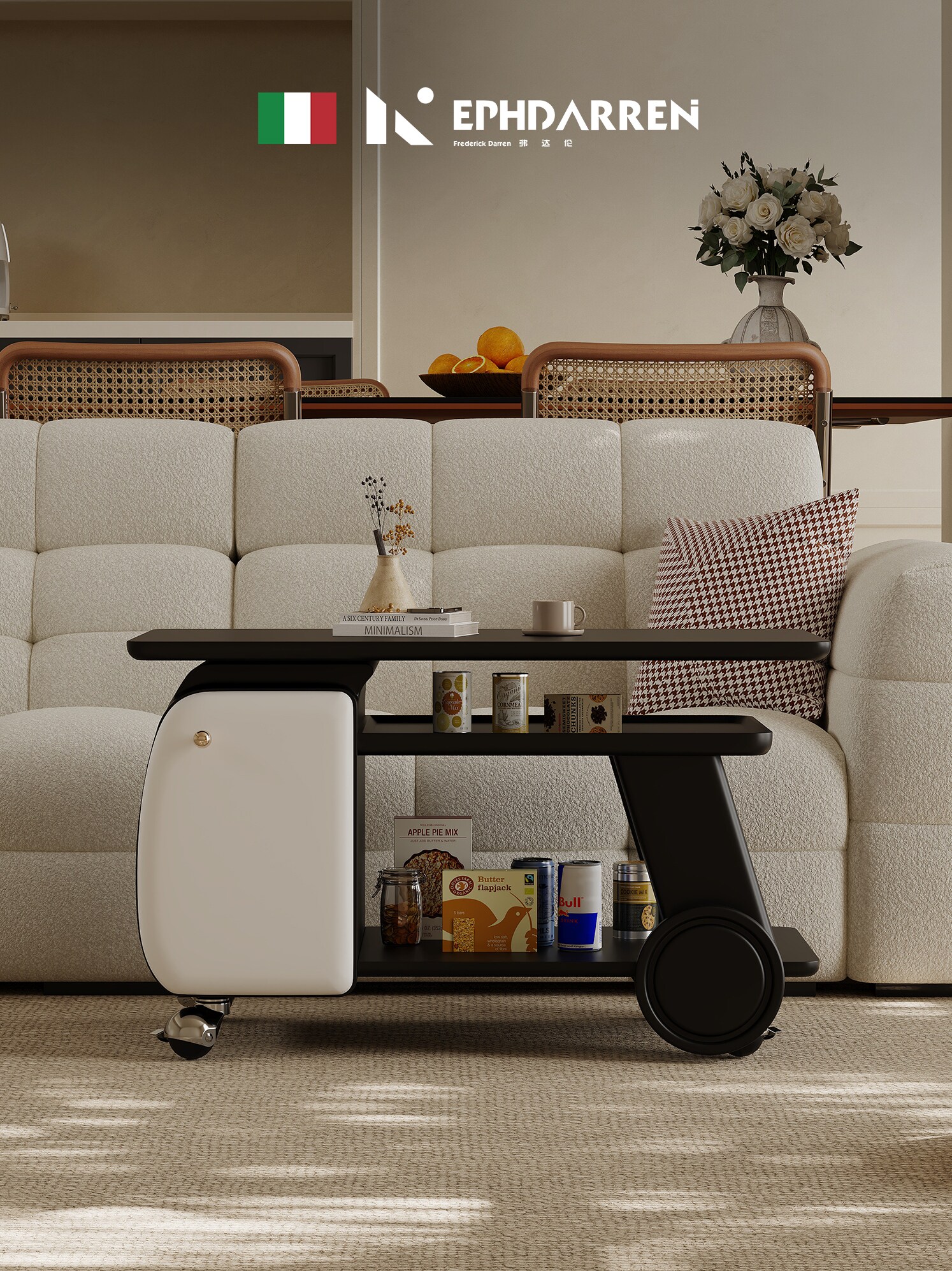 意式极简小推车沙发边几可移动升降旋转茶几客厅家用小户型设计师