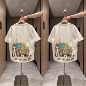 休闲印花半袖 2025年夏季 ins T恤上衣男士 时尚 新款 彩绘刺绣帅气短袖