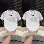 新款 时尚 薄款 2025年夏季 宽松短袖 T恤上衣男士 休闲印花字母半袖 ins