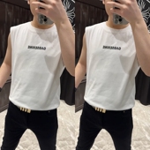 新款 时尚 薄款 2025年夏季 字母短袖 T恤上衣男士 休闲宽松无袖 背心ins