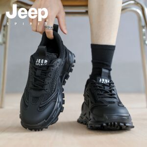 JEEPSPIRIT吉普男鞋秋季2025新款黑武士运动鞋透气网面时尚休闲鞋