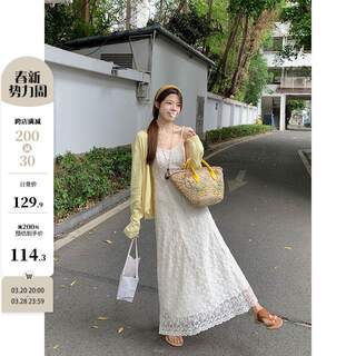 乌77绝美重工蕾丝钩花吊带连衣裙女气质高级感收腰显瘦a字长裙春