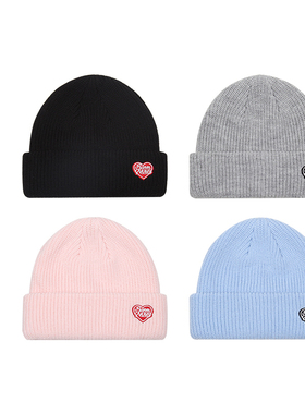 Ravenous秋冬爱心刺绣短款冷帽针织帽瓜皮帽男女同款毛线帽子潮牌