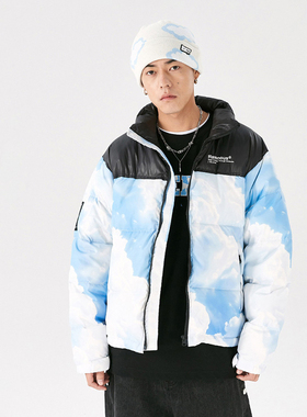 Ravenous冬季新款蓝天白云拼接羽绒服男女天空宽松立领外套潮牌