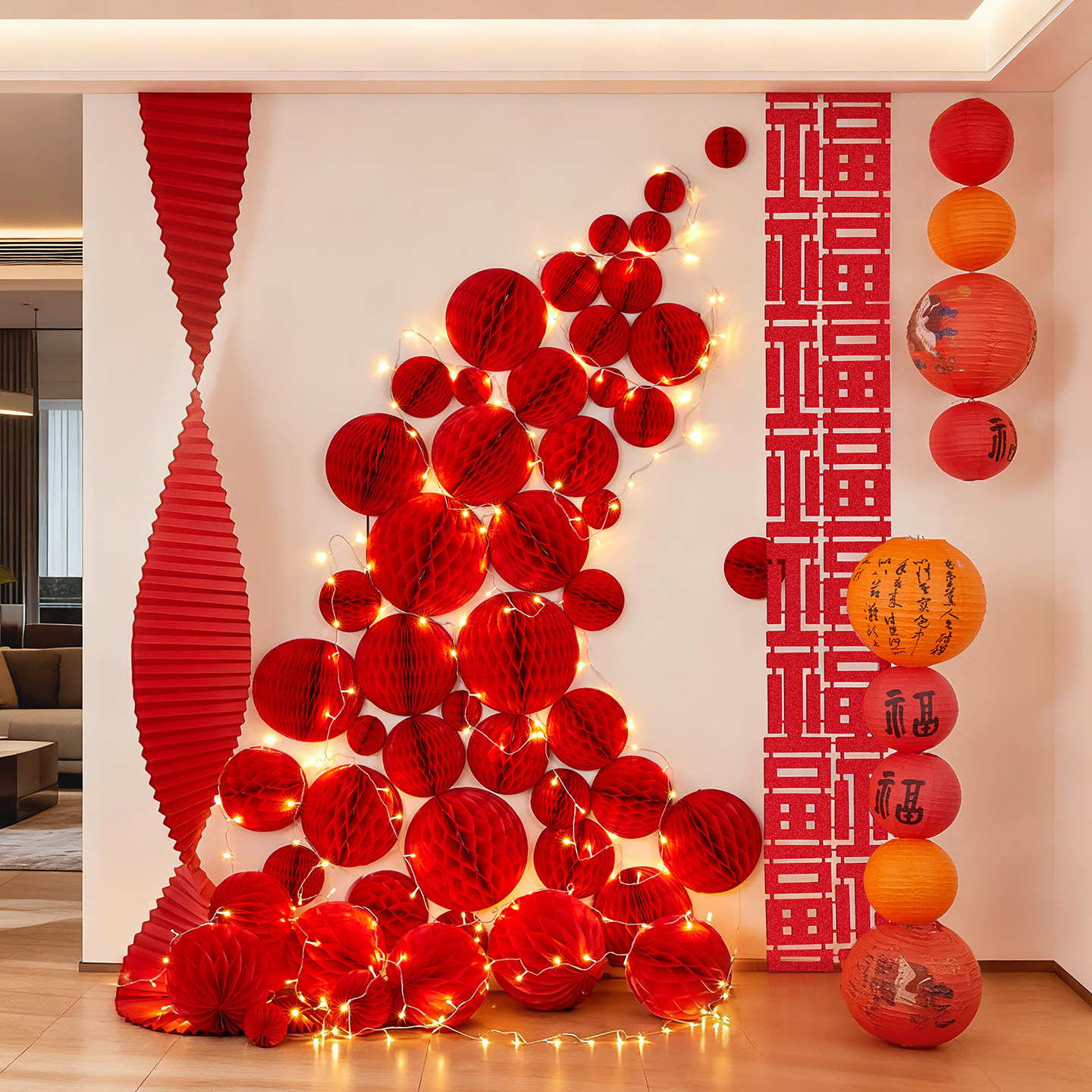 2026新年春节布置装饰商场餐厅蜂窝球背景墙元旦氛围拍照打卡道具,节庆用品/礼品,节日装扮用品,淘宝优惠券,粉丝福利购,淘宝优惠卷