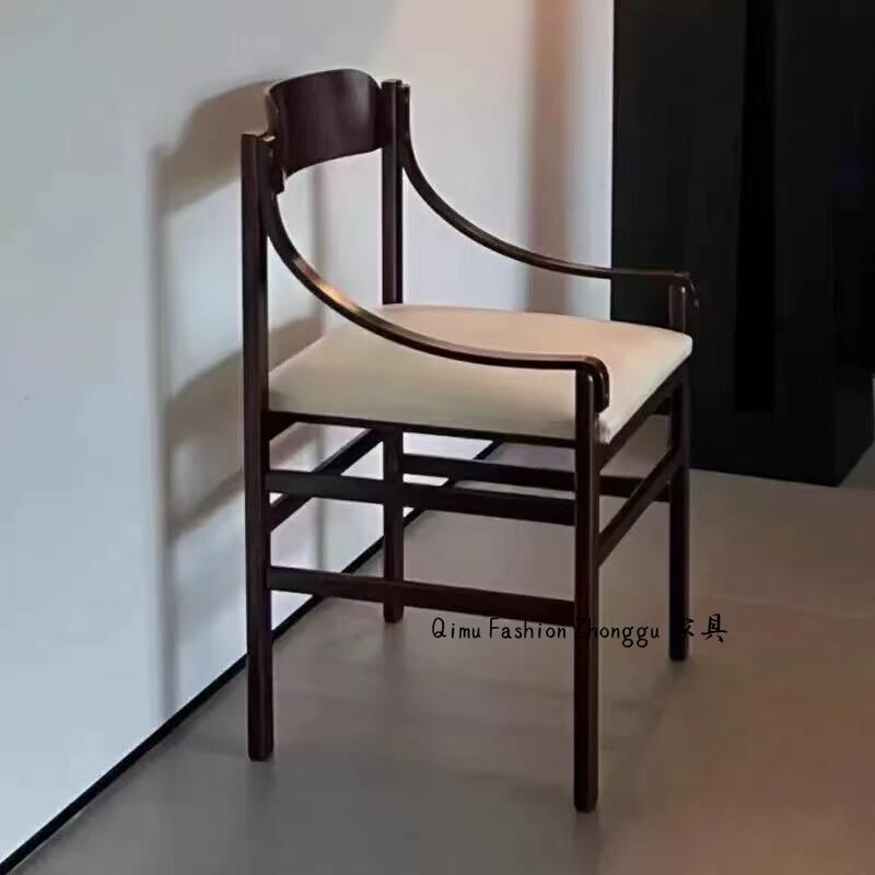复古创意设计感家用实木餐椅侘寂中古风高靠背异性轻奢休闲单人椅