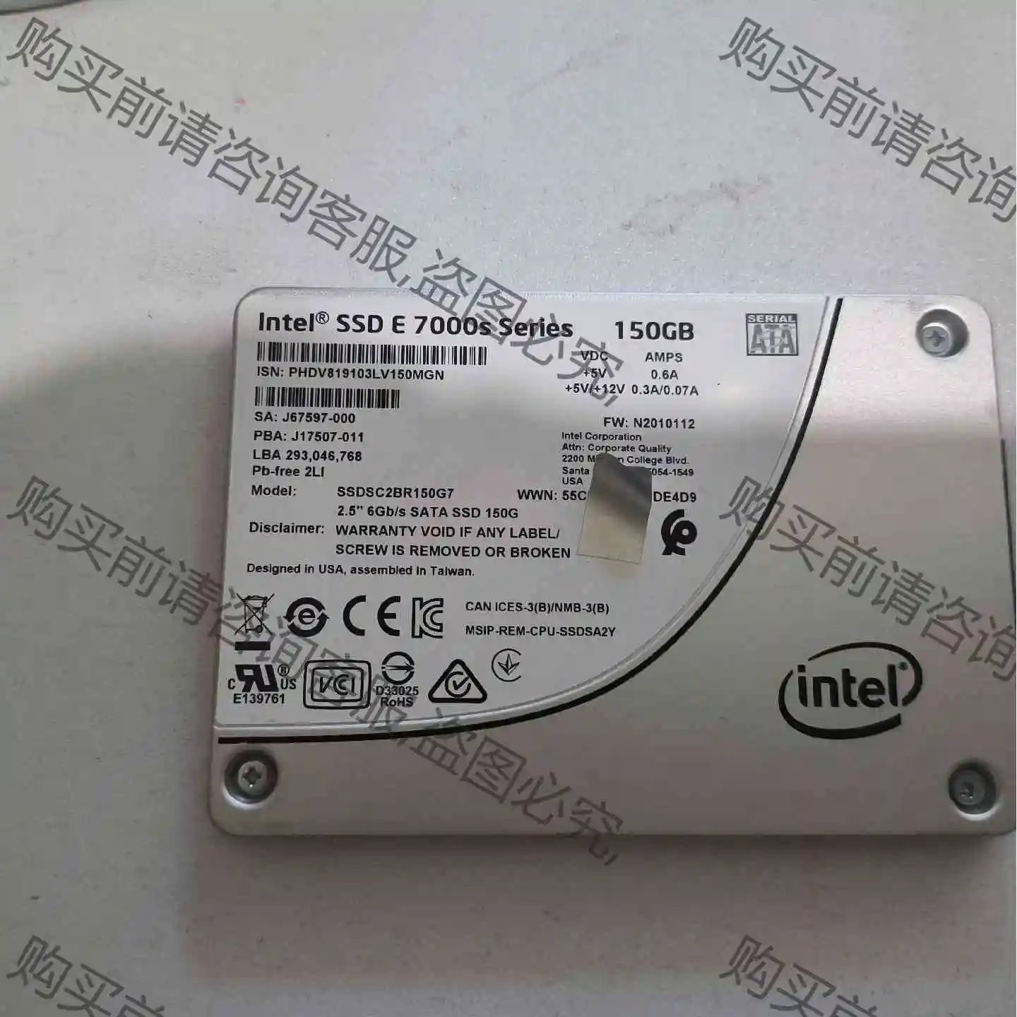 出34个 SSDSC2BR150G7 固态-25SAT 议价产品 原装拆机功能完好