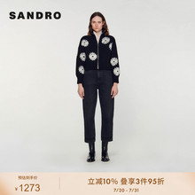 【博主同款】SANDRO Outlets女装拉链高领黑色针织外套SFPCA00693