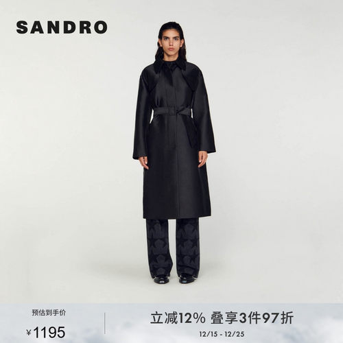 SANDRO收腰系带黑色风衣
