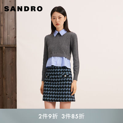 SANDRO时尚格纹A字版型半身短裙