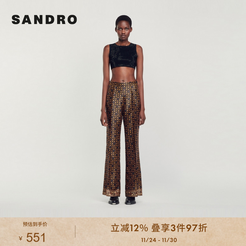 复古微喇印花休闲阔腿长裤SANDRO