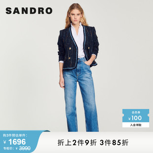 春秋撞色粗花呢修身 SANDRO 法式 外套SFPVE00763 Outlet女装 短款