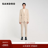 Outlets秋冬男装 法式 简约商务通勤驼色两粒扣修身 SANDRO 西装 外套