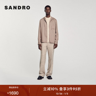 休闲褐色长袖 时尚 口袋抽绳拉链连帽外套 Outlets秋冬男装 SANDRO