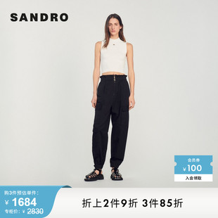 黑色高腰运动休闲工装 经典 法式 SANDRO SFPPA00720 Outlet女装 长裤