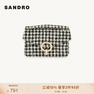 Outlets女士通勤黑白撞色千鸟格金属链条斜挎包SFASA00889 SANDRO