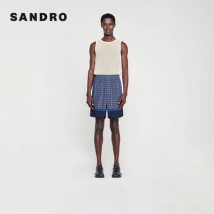 静奢风直筒印花图案撞色格纹抽绳休闲短裤 SANDRO Outlets春夏男装