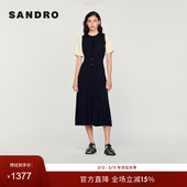Outlets秋冬女装 法式 时尚 SANDRO 优雅黑色撞色灯笼袖 针织连衣裙