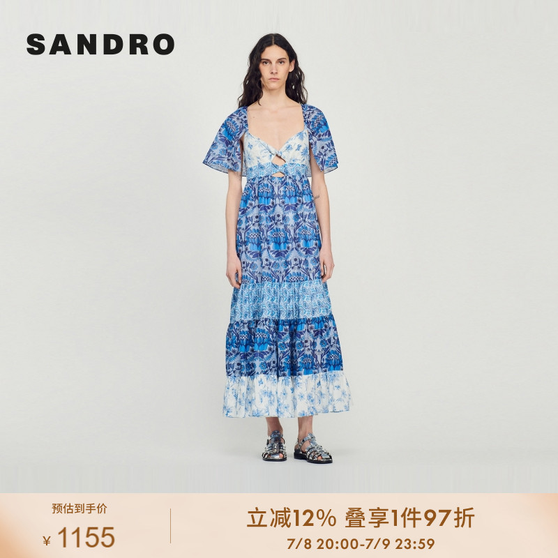 拼接裙身设计 背后系带荷叶边裙摆