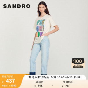 时尚 渐变字母印花圆领棉质短袖 Outlet女装 SANDRO T恤SFPTS01073