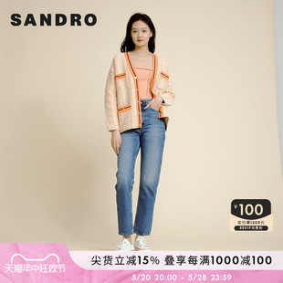 V领长袖 SANDRO 法式 上衣外套SFPCA00556 Outlet女装 条纹针织开衫