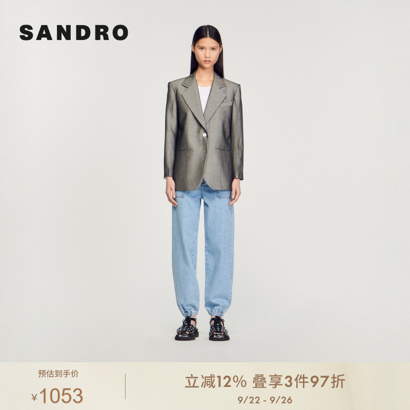 SANDRO Outlets女装时尚气质格雷系通勤西装外套上衣SFPVE00790