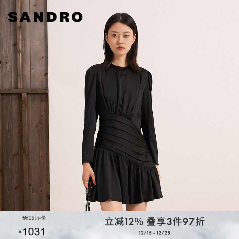 SANDRO连衣裙不规则设计褶裥秋季