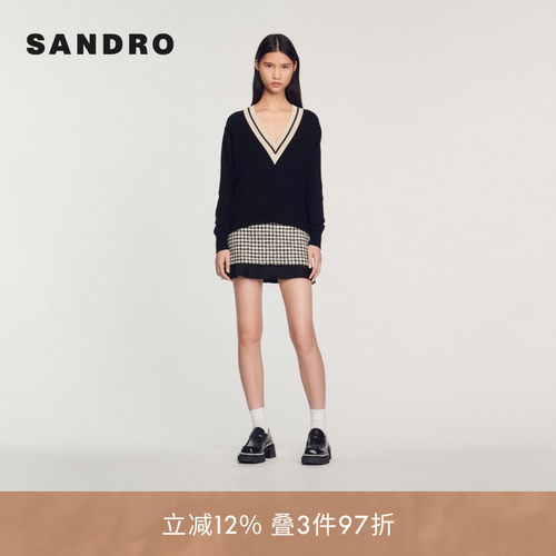 SANDROV领长袖黑色针织毛衣