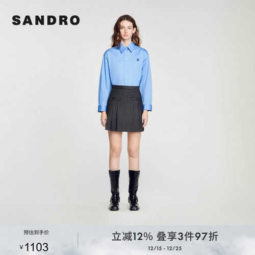 SANDRO时尚短款高腰百褶半身裙