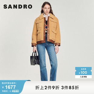 驼色拼接休闲直筒外套夹克SFPOU00521 时尚 Outlet春秋女装 SANDRO