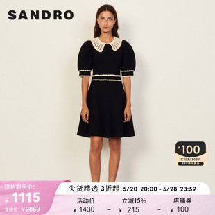 法式 镂空优雅黑色泡泡袖 Outlet女装 SANDRO 针织连衣裙SFPRO01891