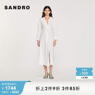 通勤收腰抓皱白色连衣裙SFPRO02909 春夏法式 Outlet女装 SANDRO