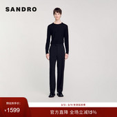 SANDROOutlets秋冬男装 绵羊毛混纺商务黑色直筒休闲长裤 法式 时尚
