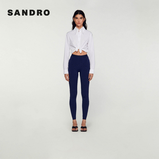 针织打底裤 SANDRO 气质仿钻深蓝色高腰修身 法式 Outlets秋冬女装