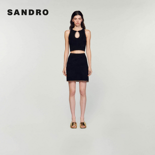 扇贝边仿钻高腰收腰A字针织半身短裙 法式 SANDRO Outlets秋冬女装