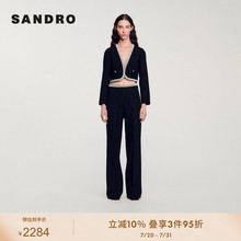 SANDRO Outlets2024春秋款女装法式黑色深V珠饰外套SFPVE00945