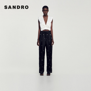 气质黑色设计感仿钻直筒垂坠感长裤 时尚 Outlets秋冬女装 SANDRO