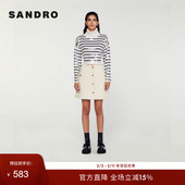 Outlets秋冬女装 法式 时尚 SANDRO 经典 优雅花呢高腰A字半身裙短裙
