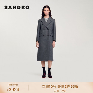 毛呢大衣SFPOU00685 SANDRO Outlets2024秋冬款 女装 灰色双排扣长款