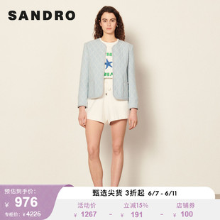时尚 SANDRO 法式 蓝色外套SFPVE00646 Outlet女装 菱形格纹气质修身