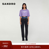 SANDRO 圆领T恤 休闲棉质淡紫色品牌标识短款 Outlets秋冬女装 时尚