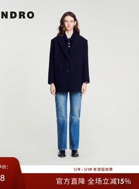 SANDRO Outlets女装法式学院风时尚通勤西装直筒毛呢外套
