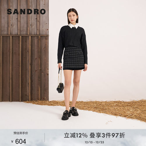 SANDRO短款圆领黑色毛衣针织